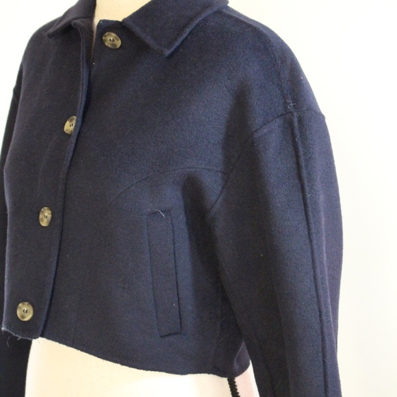 Zara,  cropped wool blend Coat Navy blue color - Picture 4 of 11
